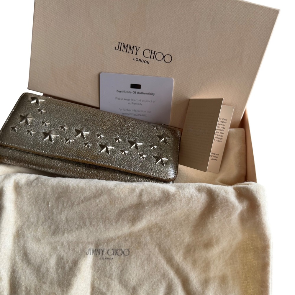 Jimmy Choo Metallic Leather Star Studded Wallet Rockstar Original Dust bag Box